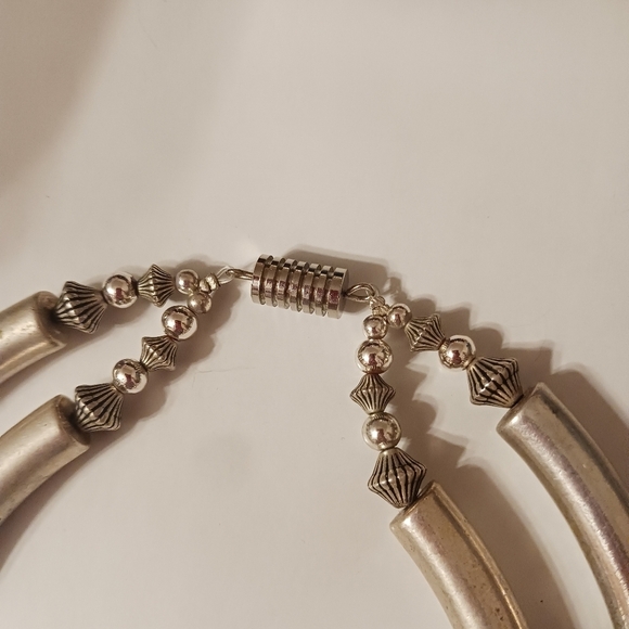 Silver or Silver Plated Hollow Tube Style Two Strand Necklace Unmarked - Picture 3 of 5